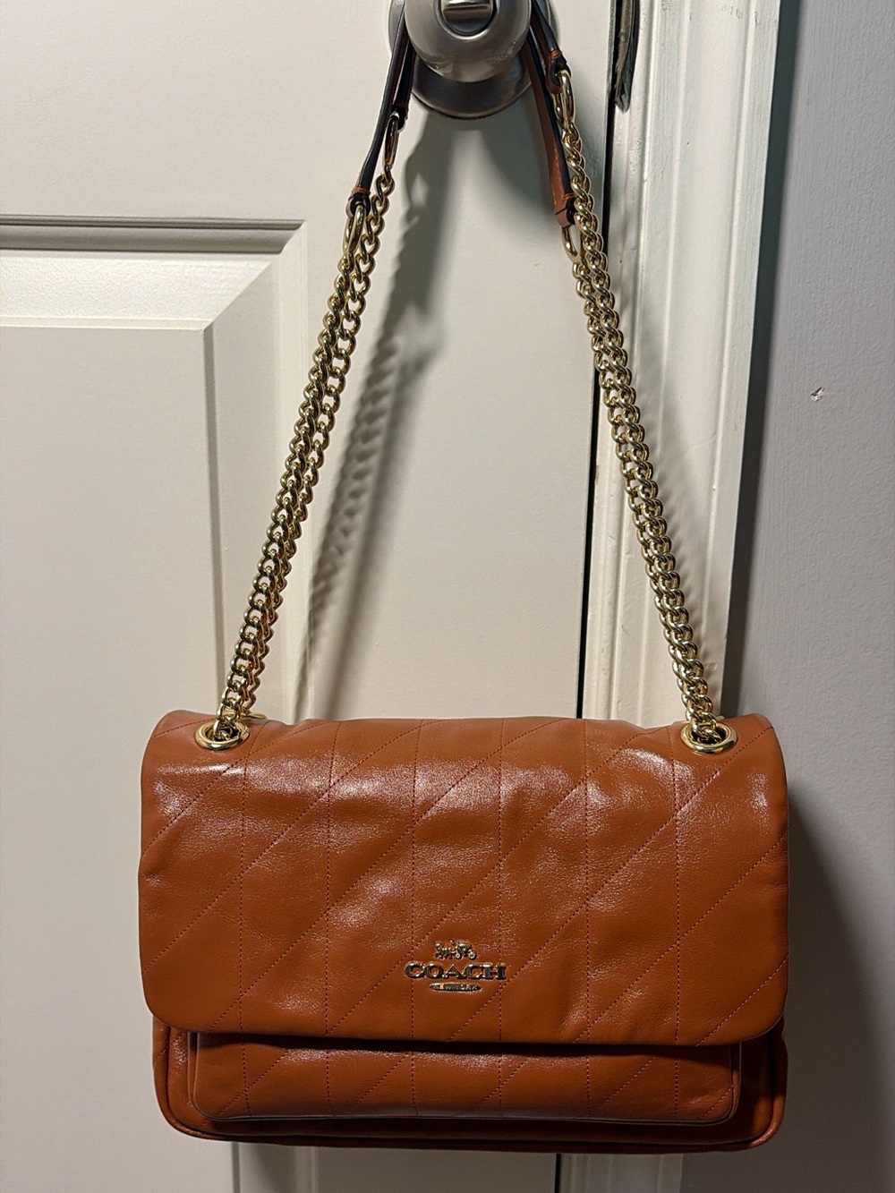 Coach Quilted Leather Shoulder Bag in Brown with Gold Hardware